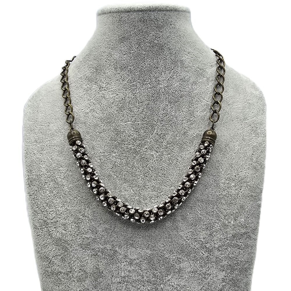 Aeo American Eagle Antiqued Brass Necklace with Tubular Rhinestones Adjustable